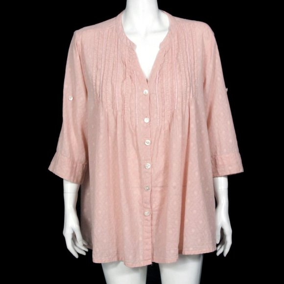 Marketplace India Peach Blush Button Tunic Top Festival Boho Shirt size L - 343 - Picture 1 of 5